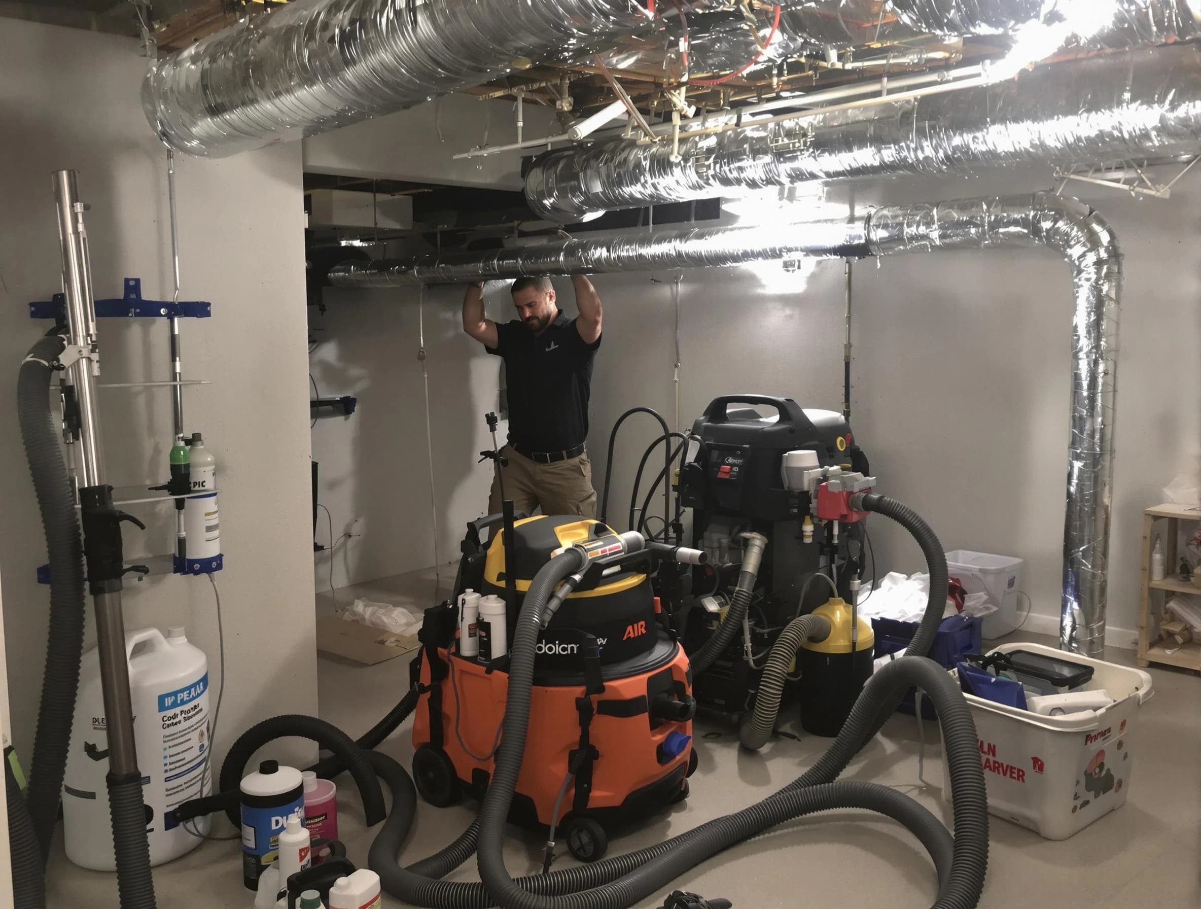 Woodmoor Air Duct Cleaning specialist performing professional mold removal from air ducts using safety equipment in Woodmoor