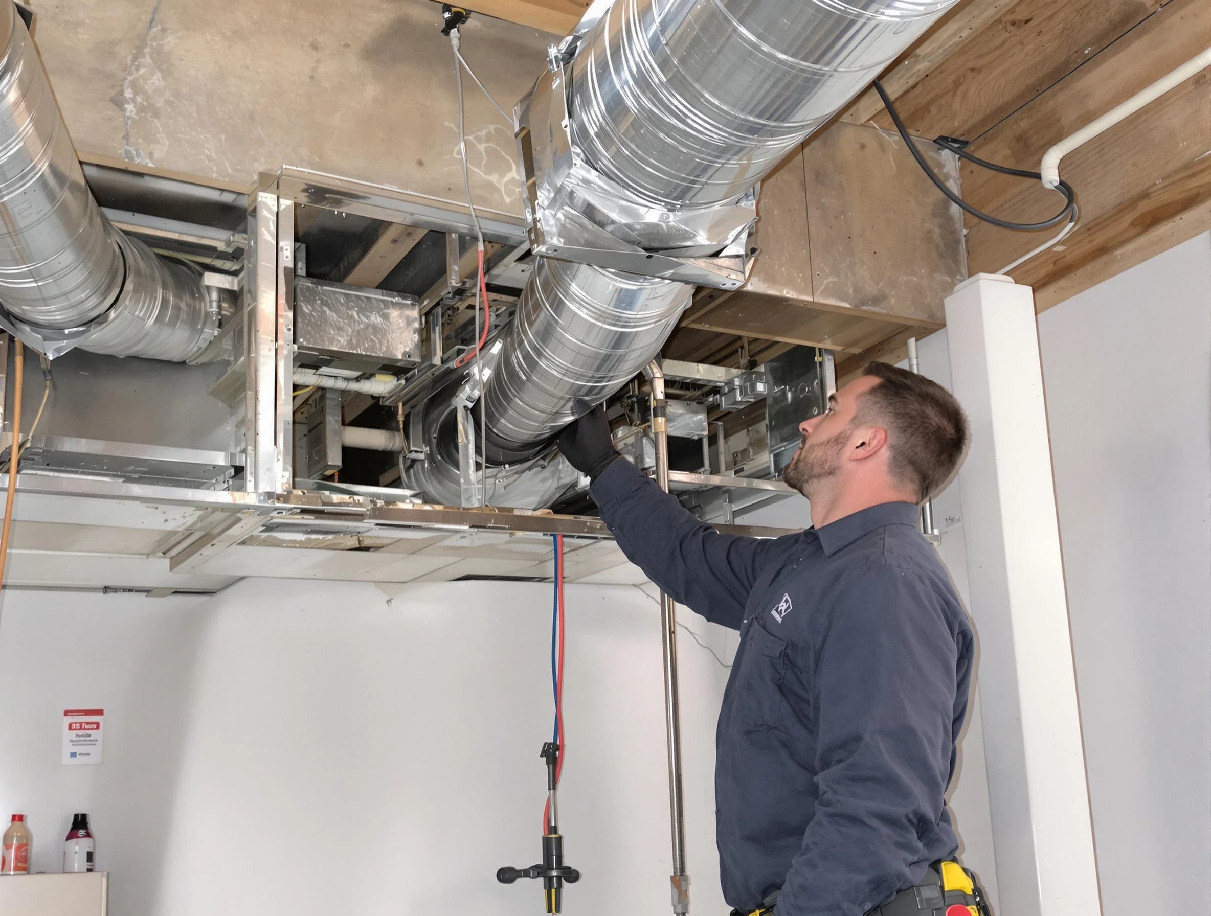 Woodmoor Air Duct Cleaning technician performing professional air duct repair using specialized tools in Woodmoor