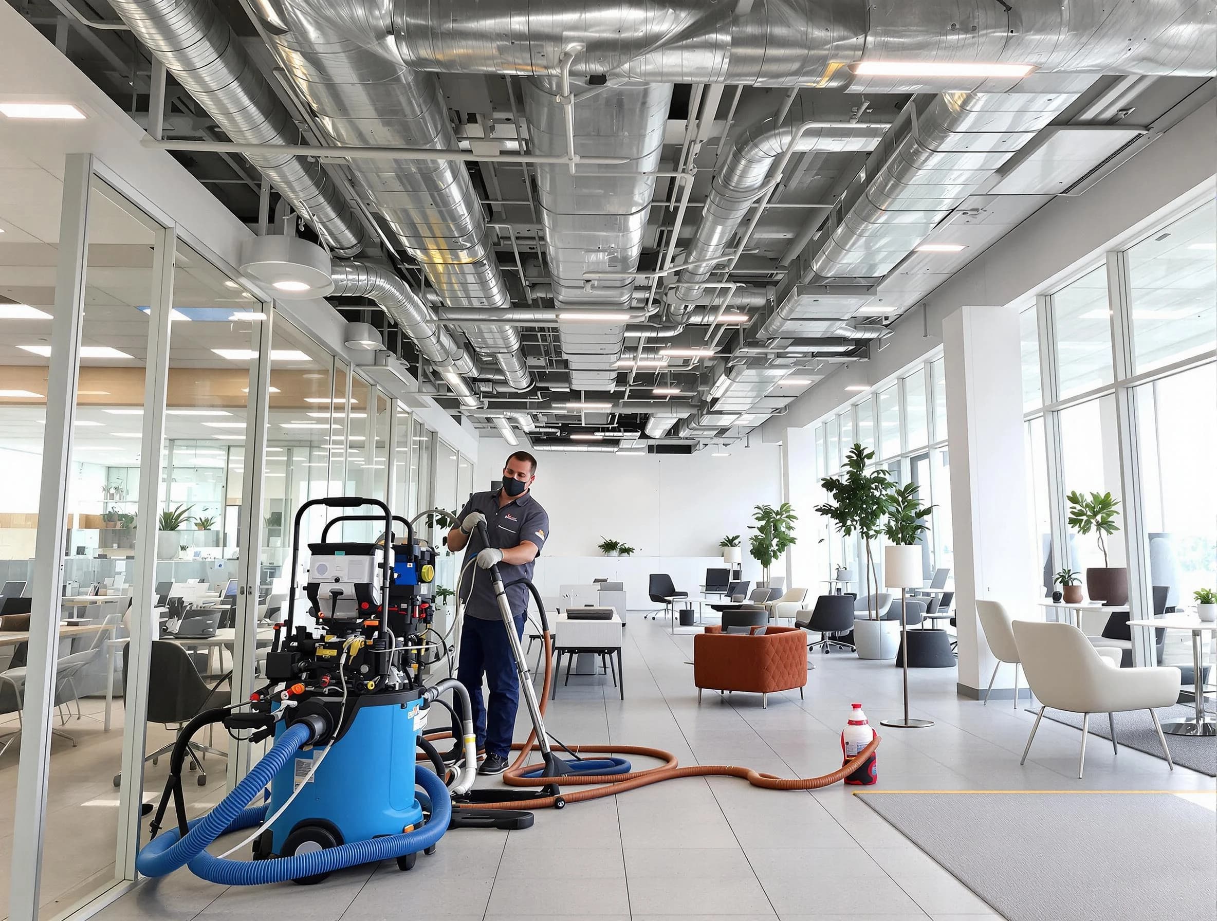 Woodmoor Air Duct Cleaning team conducting comprehensive commercial duct cleaning at a business location in Woodmoor