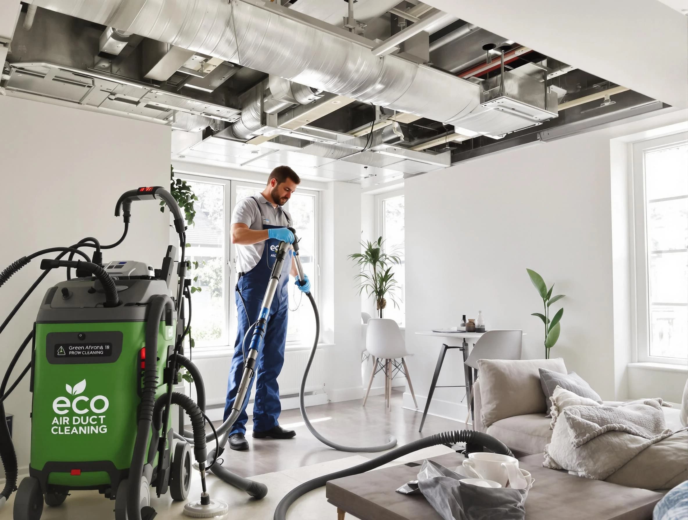 Woodmoor Air Duct Cleaning technician performing eco-friendly duct cleaning using sustainable methods in Woodmoor