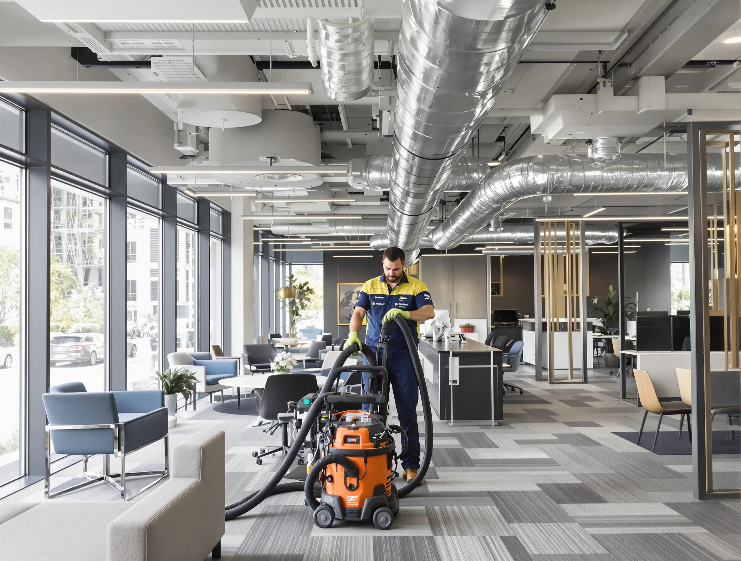 Woodmoor Air Duct Cleaning team performing thorough commercial duct cleaning at a Woodmoor business center